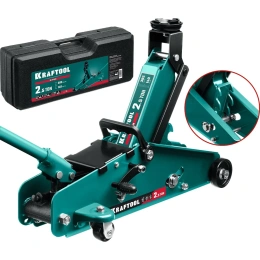 Подкатной домкрат с увеличенным подъемом и фиксатором KRAFTOOL S-PIN 2.5т, 140-385 мм, в кейсе 43457-2.5-K