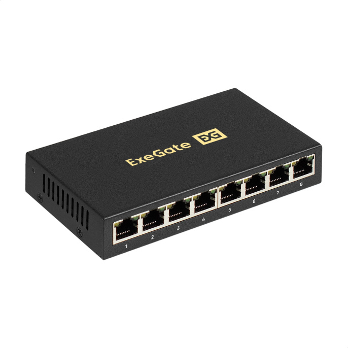 Коммутатор неуправляемый ExeGate EDGS-1008D 8-портовый гигабитный UTP 10/100/1000 Base-T, металлический корпус, с функцией энергосбережения Green Ethernet Technology , настольный/настенный EX298694RUS