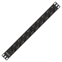 Блок розеток с кабелем с евровилкой ExeGate ServerPro PDU-19H904 Al-9S-EU2.5CU (19", 1U, Алюминий, 9*EU/Тип F(Schuko), Евровилка EU/Тип F(Schuko) VDE-250V-16A-3*1.5mm2, медь, 2.5 метра, индикатор питания, черный, RTL) EX280850RUS