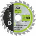 Пильный диск по дереву 180x1.4/2.2x30/25.4/20/16 мм, 24Т, черновая обработка GRAFF 21218024