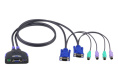 Переключатель ATEN CS62S-AT электрон., KVM, 1 user PS2+VGA 2 cpu PS2+VGA, со встр.шнурами PS2 2x0.9м., 2048x1536, настол., исп.стандарт.шнуры, без OSD, некаскад