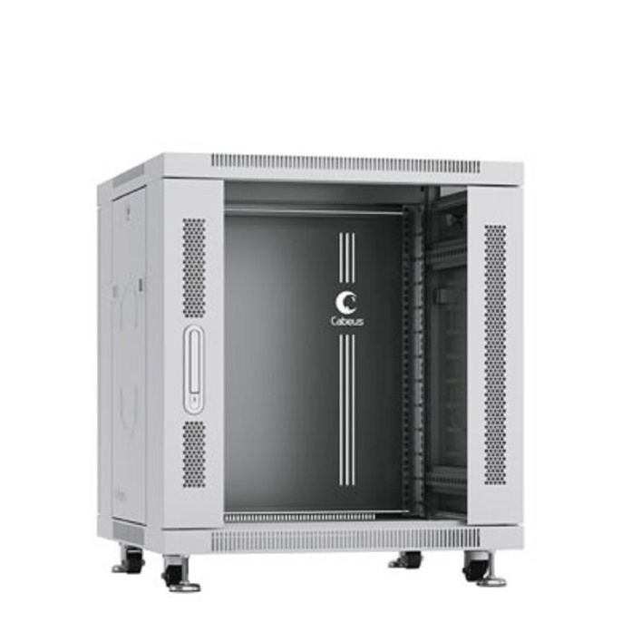 Cabeus SH-05C-12U60/60 Шкаф монтажный телекоммуникационный 19" напольный для распределительного и серверного оборудования 12U 600x600x730mm (ШхГхВ) передняя стеклянная и задняя сплошная металлическая двери, ручка с замком, цвет серый (RAL 7035)