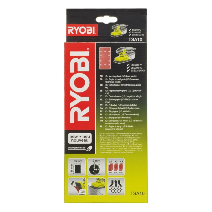 Набор шлифлистов (188х95 мм; Р60/100/150; 10 шт.) Ryobi TSA10 5132002610