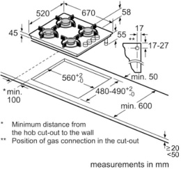 Газовая варочная панель Bosch POP7C2P30O,  4 конфорки,  закаленное стекло,  белый