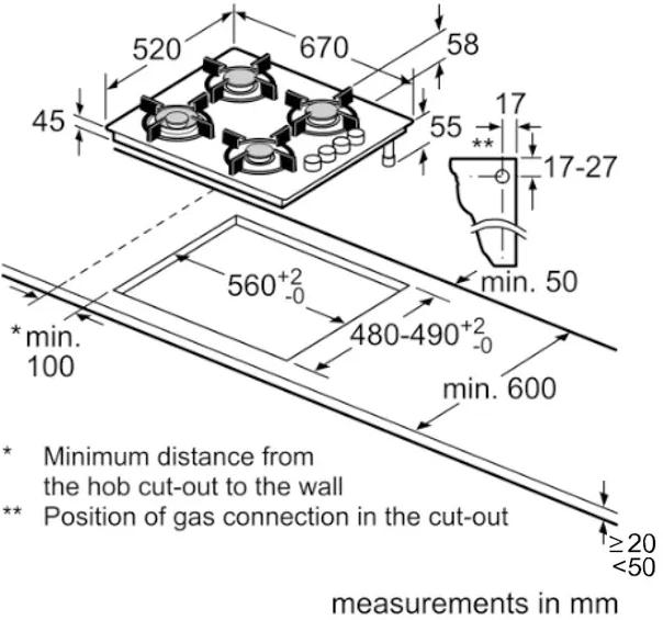 Газовая варочная панель Bosch POP7C2P30O,  4 конфорки,  закаленное стекло,  белый