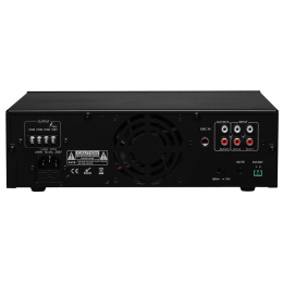 Мини-усилитель ITC T-B120, USB, SD-карта, FM-приёмник, Bluetooth; выходная мощность: 120 Вт; выход: 70 В / 100 В; частотный диапазон: 80 Гц…16 кГц; входы: 1 х микрофонный TRS 6,3 мм, 2 х линейный RCA