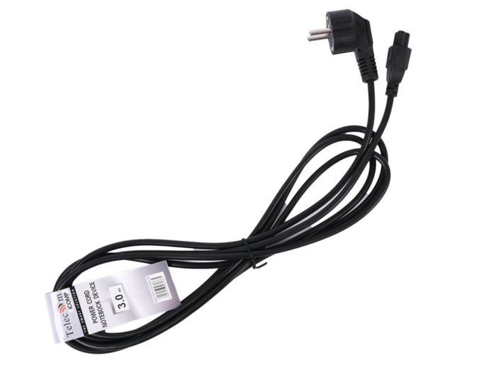 VCOM Кабель питания для ноутбуков, 3-pin, с заземлением, прямой 220V 3m Telecom TP022-3.0-BK
