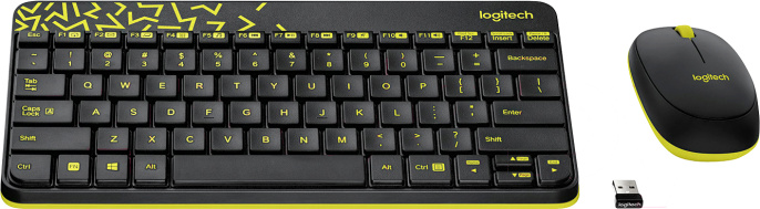 Клавиатура + мышь Logitech MK240 клав:черный/желтый мышь:черный/желтый USB беспроводная slim Multimedia 920-008198