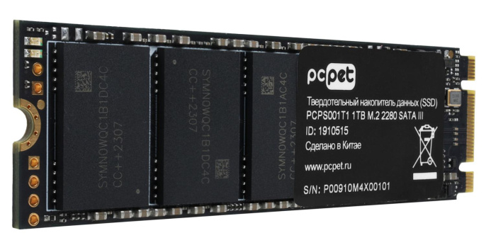 SSD накопитель PC PET PCPS001T1 1ТБ, M.2 2280, SATA III, M.2, oem