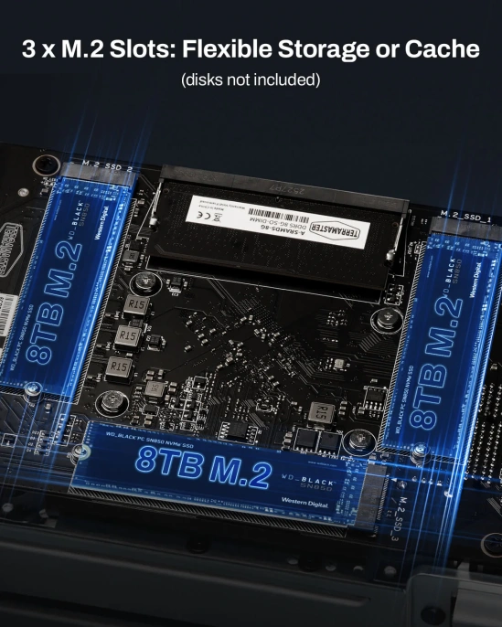 Сетевое хранилище NAS TerraMaster F2-425 Plus / QC 3,6Ghz/8Gb 32 /TRAID,RAID0,1,10,5,6/up to 4 HDD SATA 3,5'/2,5' /3xM.2 2280 NVMe/3xUSB 10Gb Type A 1xUSB 10Gb Type-C /HDMI/2x5GbE RJ-45/1xPS/1YW repl. F2-424