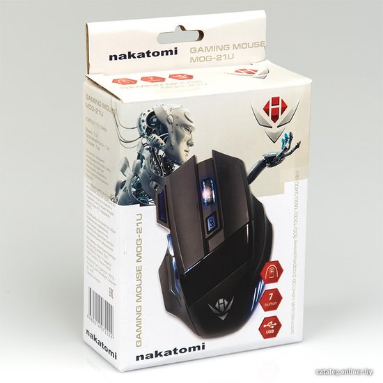 Мышь MOG-21U Nakatomi Gaming mouse - игровая, 7 кнопок ролик прокрутки, USB, черная