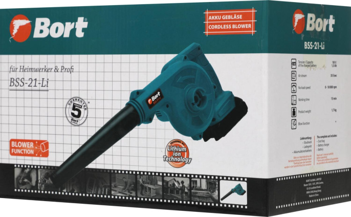 Воздуходувка Bort BSS-21-Li, синий [93413397]