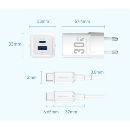 Набор для зарядки Vention з/у GaN 30W 2 порта USB C + A и кабель USB-C 3А Чёрный, шт. TZ-FEQB0-EU-01