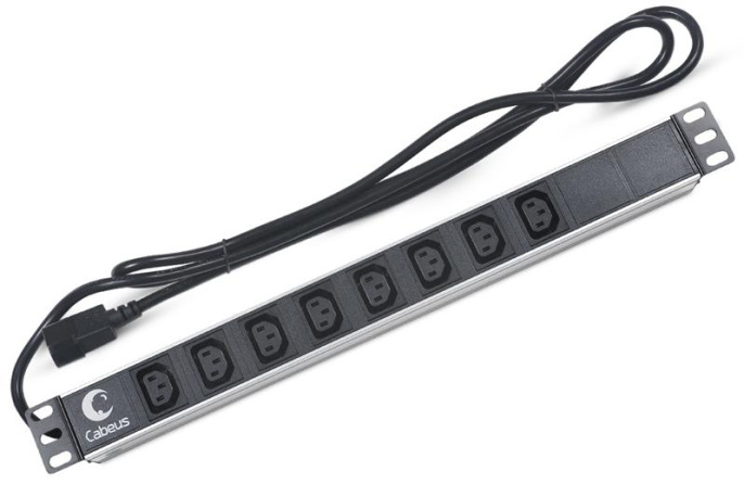 Блок розеток для 19" шкафов, горизонтальный, 8 розеток IEC 320 C13, 10A Cabeus PDU-8I-2IEC без выключателя, шнур 2 м, вилка IEC 320 C14