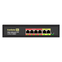 Коммутатор неуправляемый ExeGate EDES-1006D.4PoE-48W 6-портовый UTP 10/100 Base-Tx: 4 порта 802.3af/at PoE+ , мощность PoE: 25W, суммарно 48W, 2 порта RJ45 uplink, настенный/настольный, металлический корпус EX299020RUS