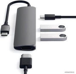 USB адаптер Satechi Slim Aluminum Type-C Multi-Port Adapter with Type-C Charging Port. Интерфейс USB-C. Порты USB Type-C, 2хUSB 3.0, 4K HDMI. Цвет серый космос. (ST-CMAM)