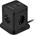 Сетевой фильтр Cablexpert Tower 4р, 10А, 3xUSB, 3.1А, 2м, ур.защиты 2+, черный, коробка TWR-4-U3-B-2