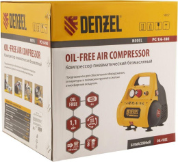 Компрессор поршневой Denzel РС 1/6-180 безмасляный 180л/мин 6л 1100Вт желтый/черный