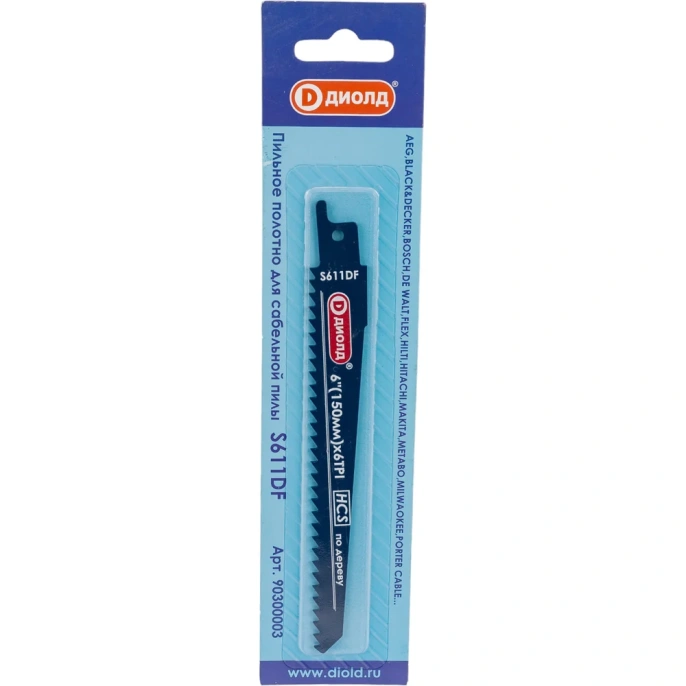 Полотно пильное по дереву S611DF 150 мм, 1.2 мм, HCS, 6 TPI для сабельной пилы ДИОЛД 90300003