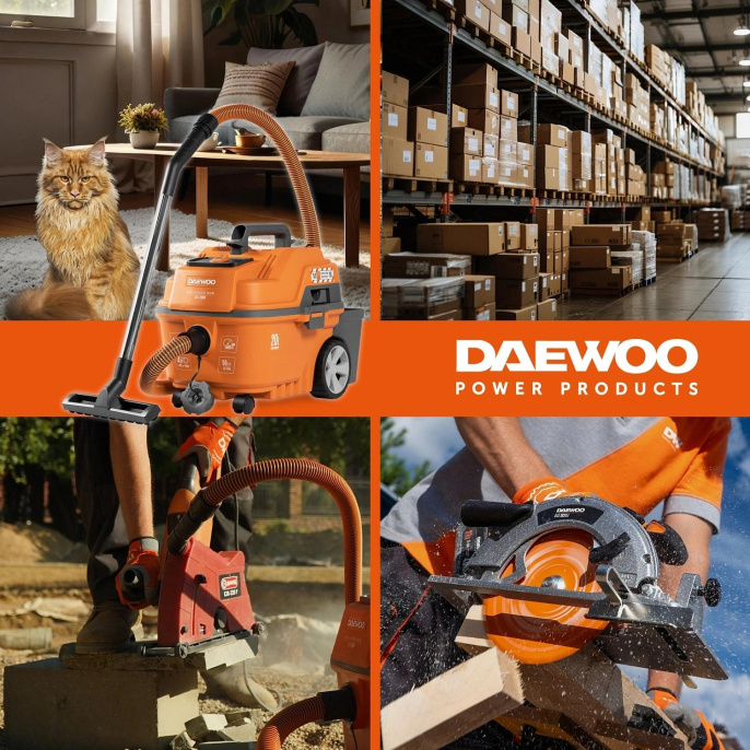 Строительный пылесос Daewoo DAVC 2516S 1600Вт уборка: сухая/сбор воды/выдув оранжевый