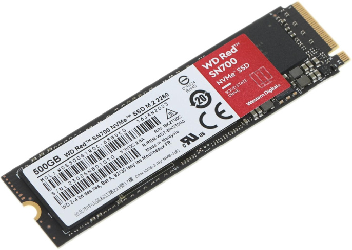 SSD накопитель WD Red SN700 WDS500G1R0C 500ГБ, M.2 2280, PCIe 3.0 x4, NVMe, M.2