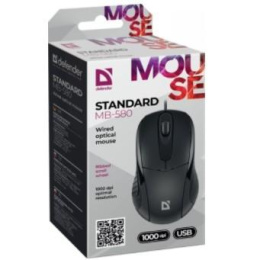 Мышь проводная DEFENDER Standard (Стандарт) MB-580 черный (USB, 1000dpi, 3but) (52580)