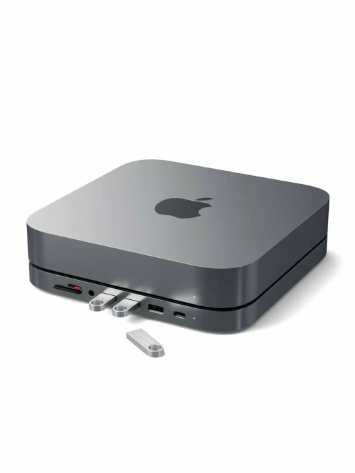 USB док станция с подставкой Satechi Mac Mini Stand & Hub для Mac Mini. Порты: 1x USB-C, 3 x USB, 3,5mm AUX, SD, microSD. Цвет: серый космос. (ST-ABHFM)