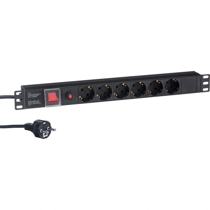 Блок розеток ExeGate ServerPro PDU-19H606 Al-6S-EU2CU-SW-O, 19, 1U, алюминий, 6Sch, евро, 2м, защита перегрузки 280831