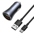 Автомобильное зарядное Baseus TZCCJD-A0G Golden Contactor Pro Dual Quick Charger Car Charger 2 USB 40W кабель USB-Type-C 5A 1m , Выходы: USB 1 - 20W, USB 2