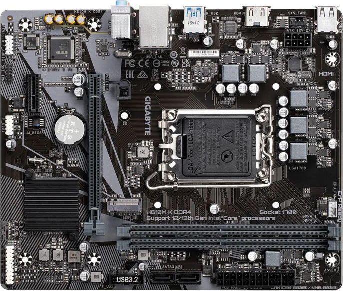 Материнская плата GIGABYTE H610M K DDR4 (LGA1700, mATX, H610, 2xDDR4, 1xPCI-Ex16, 1xM.2, HDMI, RTL) (H610M K DDR4)
