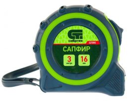 Рулетка строительная Сибртех 32580 дл.полотна 3м изм.шкала в см зацеп простой зеленый