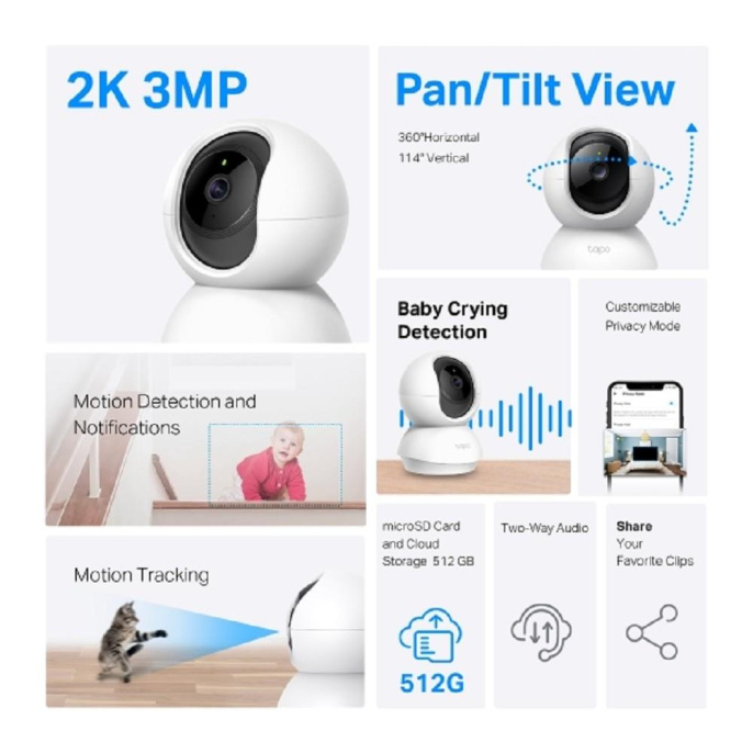 Камера видеонаблюдения IP TP-LINK Tapo C210,  2304 х 1296,  3.83 мм,  белый