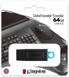 Накопитель USB Kingston DataTraveler Exodia 64GB Черный/Голубой (DTX/64GB) (совместимость с USB 3.2 Gen 1, с колпачком, пластик)