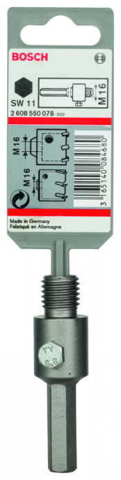 Державка для коронок Bosch M16 80мм 2.608.550.078 при работе с дрелью, для всех полых коронок с резьбой М16, общая длина: 80 мм, хвостовик Hexagon
