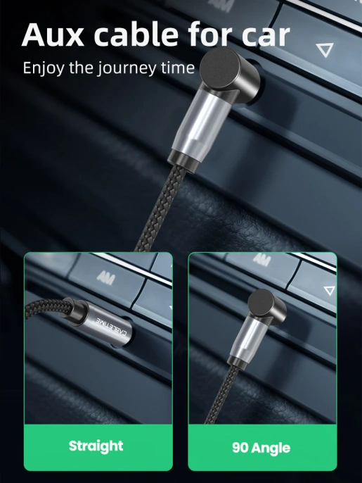 Аудиокабель CABLETIME CF12K (CT-AV311-P11RGN-SG1.8) 1.8 м, AUX стерео 3,5 мм (1/8") 90 градусов, медный, черный ПВХ нейлоновый