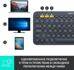 Клавиатура беспроводная Logitech K380 (DARK GREY, Multi-Device, Bluetooth Classic (3.0), 2 батарейки типа ААА)