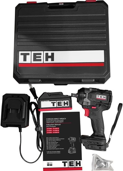 Гайковерт TEH LW600N-1B (мах крутящий момент: 600 нм, 3 режима работы, патрон: 1/2 дюйма с отверстием и фрикционным кольцом, комплектация: акб 4ач, зу, кейс)