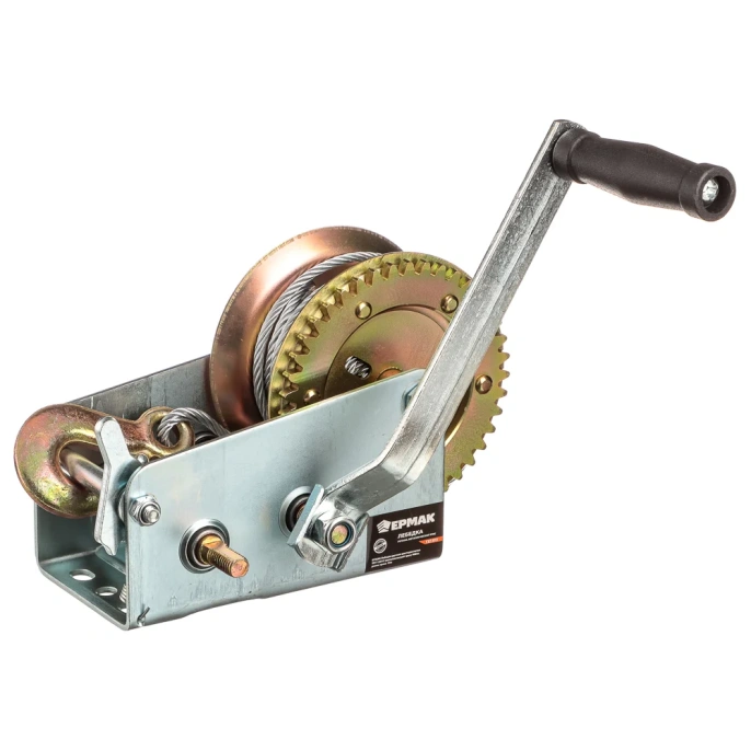 Ручная шестеренчатая лебедка ЕРМАК TRT 1201C (металлический трос) 900кг, длина троса 10м 737-011