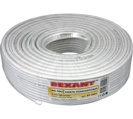 Rexant [01-2641] Кабель коаксиальный RG-59U+Cu 75 Ом , Cu/Al/Cu, 64%, бухта 100 м, белый