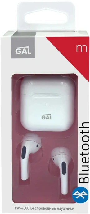 Наушники GAL TW-4300, Bluetooth, вкладыши, белый