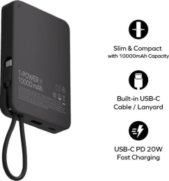 Внешний аккумулятор Momax IP152 1-Power X 10000mAh Черный IP152D 20 Вт PD и быстрая зарядка Qualcomm Quick Charge 3.0, зарядка 3 устройств одновременно, 1 порт