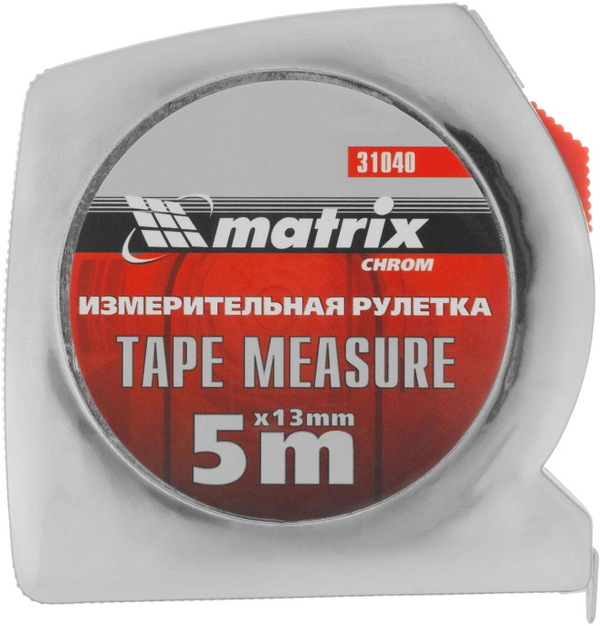 Рулетка строительная Matrix Chrom дл.полотна 5м изм.шкала в см зацеп простой серый 31040