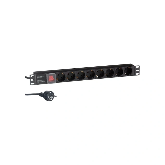 Блок розеток ExeGate ServerPro PDU-19H802 Al-8S-EU1.8CU-SW, 19, 1U, алюминий, 8Schuko, евро, 1.8м 280841