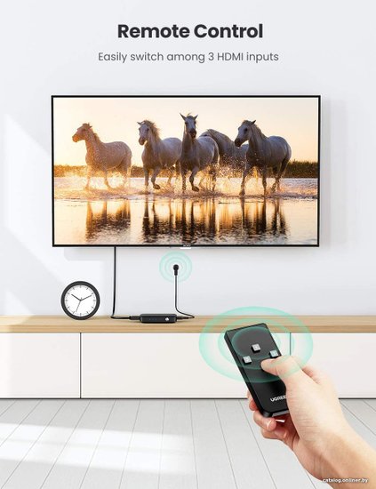 Переключатель UGREEN CM332 80125 HDMI Switcher 3 In 1 Out 4K@30HZ. Цвет: серый (80125_)