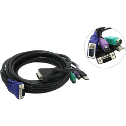 Кабель D-Link KVM-403 для KVM переключателей PS/2+PS/2+USB+VGA15M, 5м