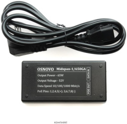 Инжектор PoE OSNOVO Midspan-1/650GA 10/100/1000BASE-T 65Вт 100-240В АС