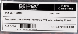 Кабель USB m -USB Type-C m 1м черный
