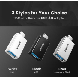 Переходник UGREEN US173-30155, Type C (M) to USB-A 3.0 (F), OTG, скорость до 5 Гбит/с, пластиковый, White
