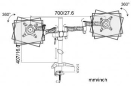 Кронштейн для мониторов Cactus CS-VM-D08-AL, до 27", до 8кг, настольный, поворот и наклон, серебристый