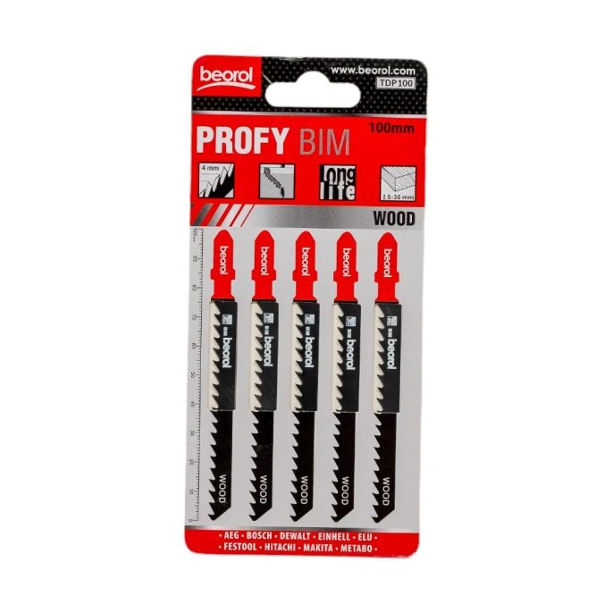 Пилки "profy" по дереву и ламинату 5 шт, 100 мм для лобзика BEOROL 245309